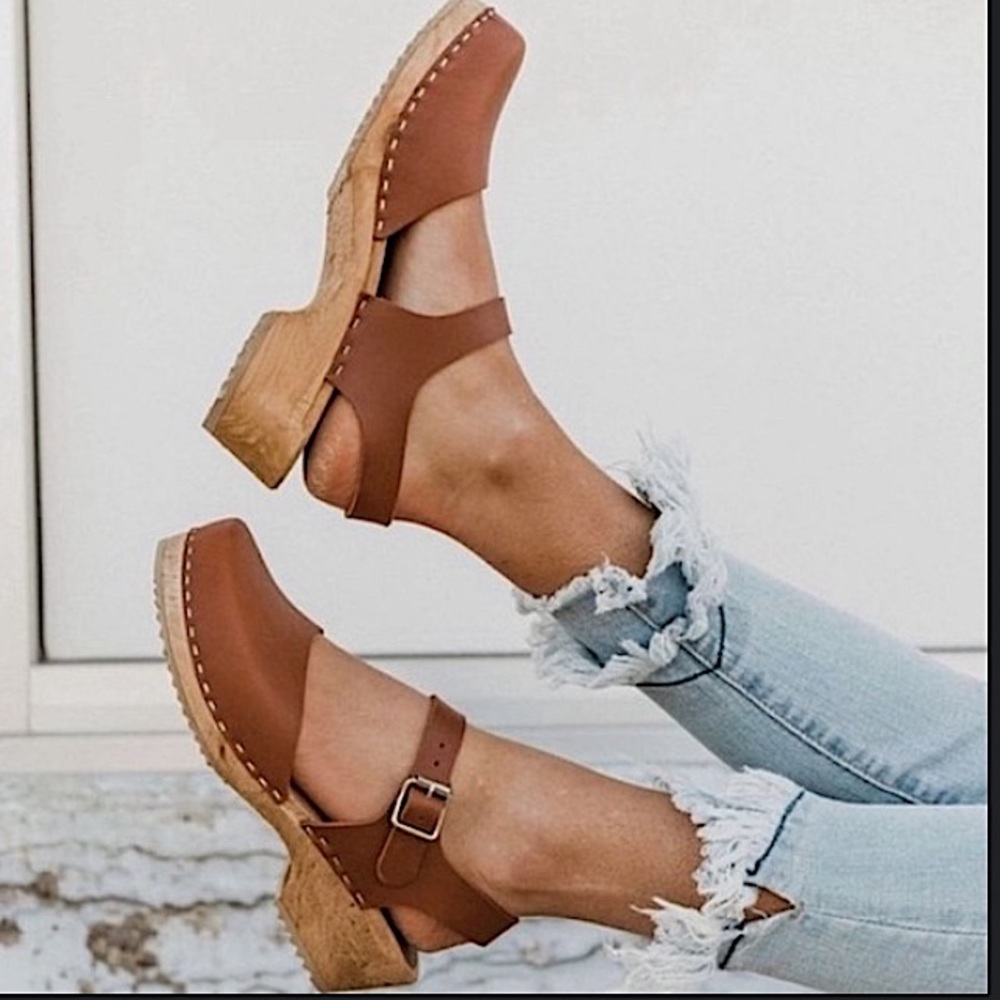 MIA Cognac Brown Leather Clog Mules